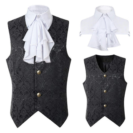 Men's Miyan Prince Vintage V-Neck with Large Flower Fake Collar Jacquard Vest Button Cardigan Vest