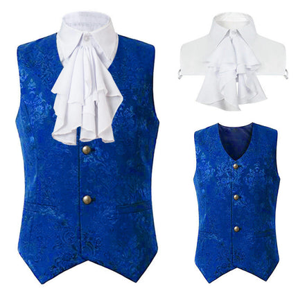 Men's Miyan Prince Vintage V-Neck with Large Flower Fake Collar Jacquard Vest Button Cardigan Vest