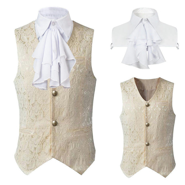 Men's Miyan Prince Vintage V-Neck with Large Flower Fake Collar Jacquard Vest Button Cardigan Vest