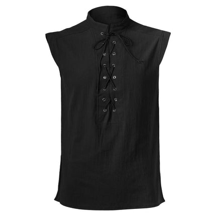 Mens Pirate Renaissance Steampunk Lace-Up Vest Medieval Gothic Celtic Sleeveless Shirt