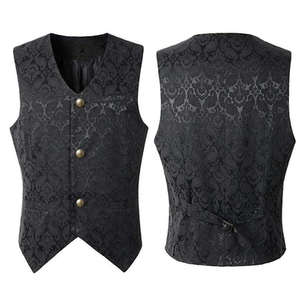 Mens Medieval Halloween Vintage Costume V-Neck Jacquard Button Short Vest