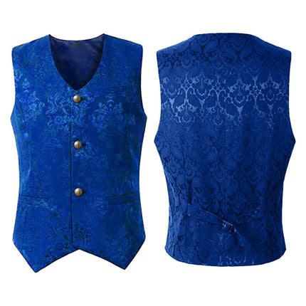 Mens Medieval Halloween Vintage Costume V-Neck Jacquard Button Short Vest