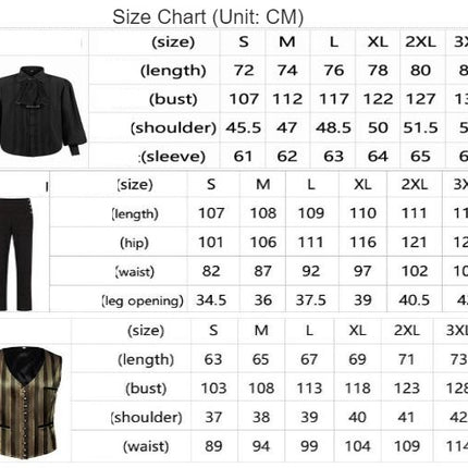 Mens Pirate Medieval Victorian Cosplay Vest Shirt Steampunk Gothic Long Sleeve Halloween Costume Tops