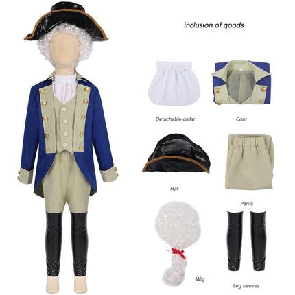 Washington Costume Boys Hamilton American Colonial Uniform with Wig And Hat