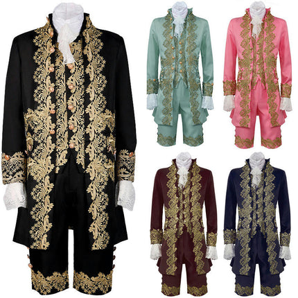 Halloween Court Prince Dress Performance Set Medieval Vintage Costume Jacket Vest Pants Wristlet Collar Set