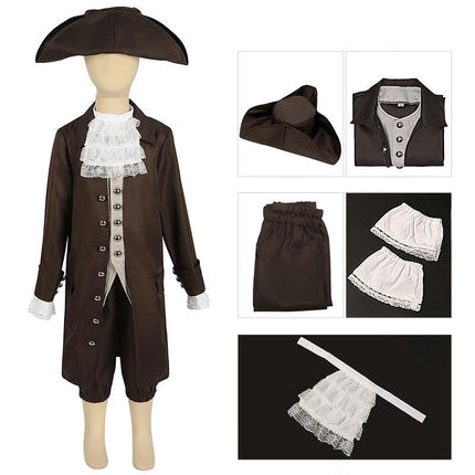 Halloween Performance Costume Children Pirate Captain Costume Caribbean Jacket Pants Hat Suit