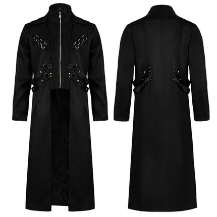 Halloween Medieval Renaissance Zipper Coat Performance Costume Vintage Gothic Long Tuxedo Coat