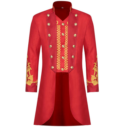 Halloween Men's Red Coat Fashion Steampunk Vintage Men's Uniform Standing Collar Costume