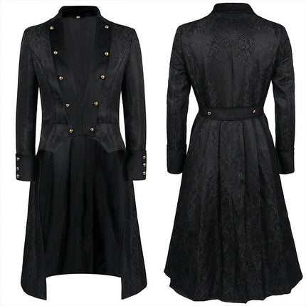 Halloween Medieval Vintage Costume Men's Jacquard Double Breasted Mid-Length Coat Jacket