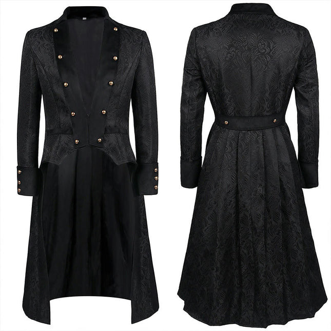 Halloween Medieval Vintage Costume Men's Jacquard Double Breasted Mid-Length Coat Jacket