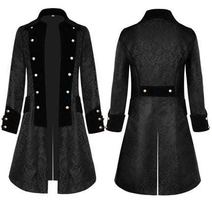 Men's Gothic Tailcoat Steampunk Victorian Jacket Uniform Velvet Collar Jacquard Coat Costume