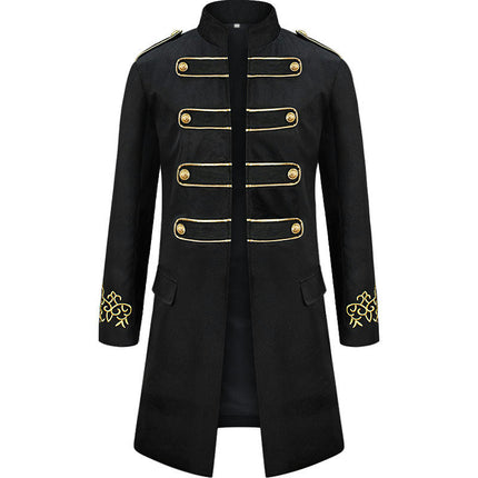 Halloween Medieval Steampunk Standing Collar Embroidered Men's Long Jacket Stage Costume