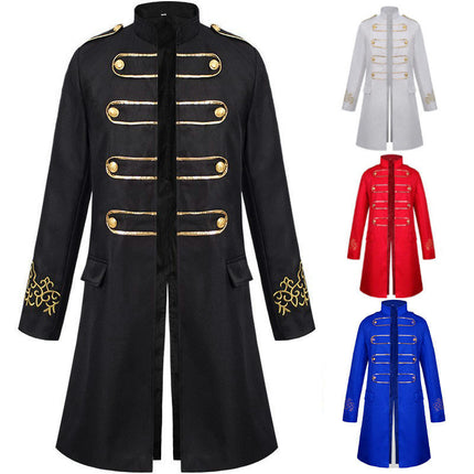 Halloween Medieval Steampunk Standing Collar Embroidered Men's Long Jacket Stage Costume