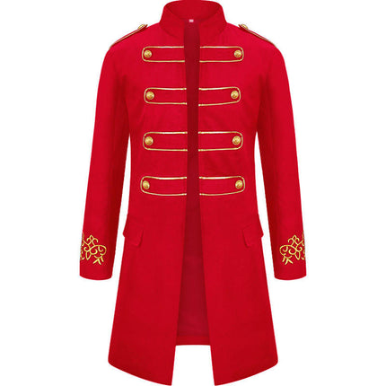 Halloween Medieval Steampunk Standing Collar Embroidered Men's Long Jacket Stage Costume