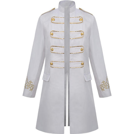 Halloween Medieval Steampunk Standing Collar Embroidered Men's Long Jacket Stage Costume