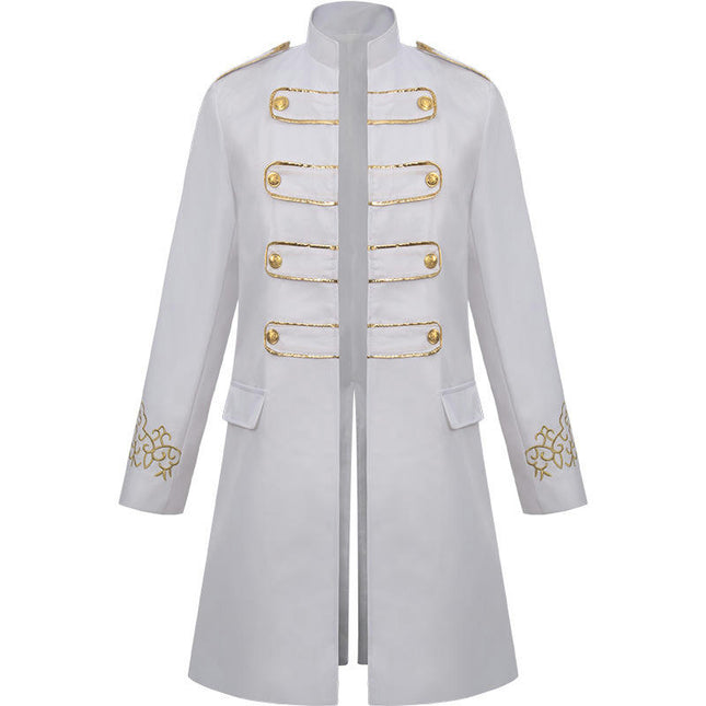 Halloween Medieval Steampunk Standing Collar Embroidered Men's Long Jacket Stage Costume