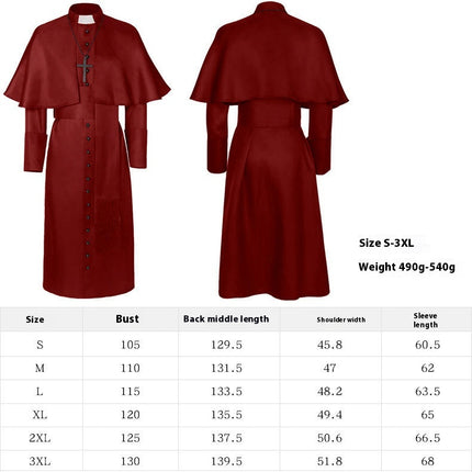 Medieval Monk Costume Priest Cloak Halloween Steampunk Robe Role Play Costumes