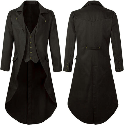 Mens Gothic Tail Jacket Black Steampunk Victorian Jacket Halloween Costume