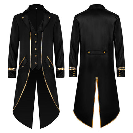 Halloween Long Tuxedo Vintage Mid-Length Punk Gold Trimmed Coat