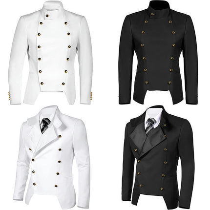 Halloween Double Breasted Stand Collar Jacket Casual Slim Fit Men's Gothic Blazer