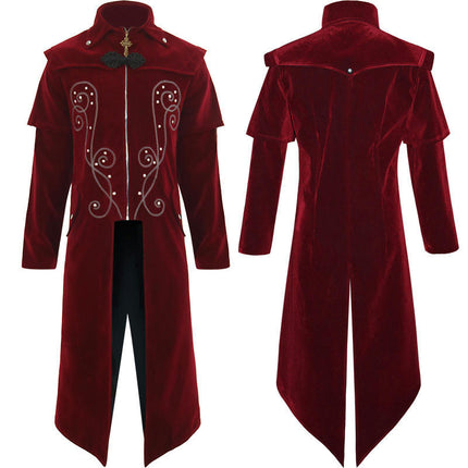 Halloween Medieval Court Banquet Gothic Long Trench Coat, Jacket Stage Performance Costume