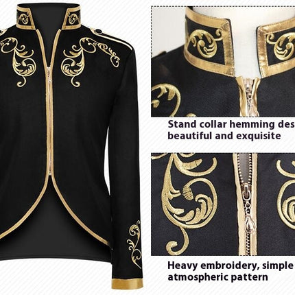 Halloween Men's Fashion Jacket Court Prince Gold Trim Embroidered Suit Sport Jacket