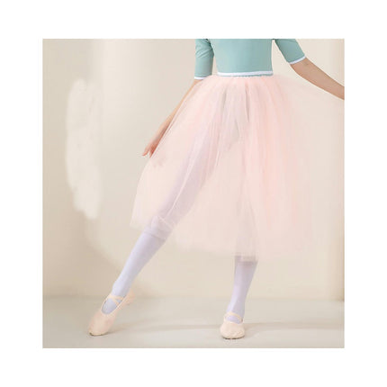 Children's Dance Costume Ballet Mid-Sleeve Tights with Removable Elastic Waist Skirt