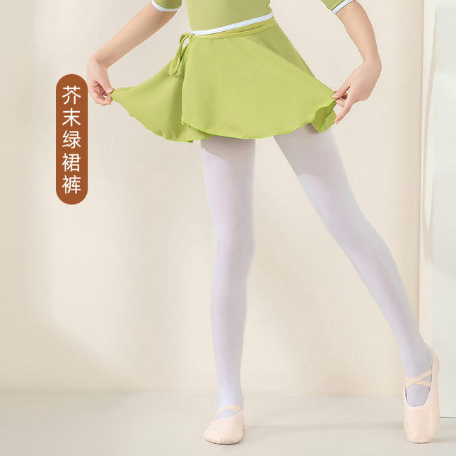 Children's Dance Costume Ballet Mid-Sleeve Tights with Removable Elastic Waist Skirt