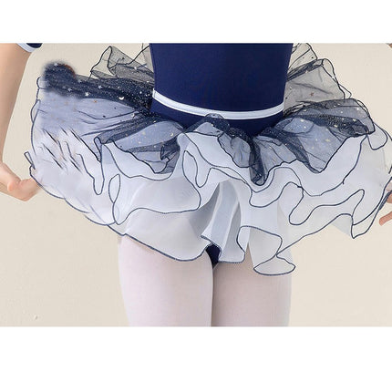 Children's Dance Costume Ballet Mid-Sleeve Tights with Removable Elastic Waist Skirt