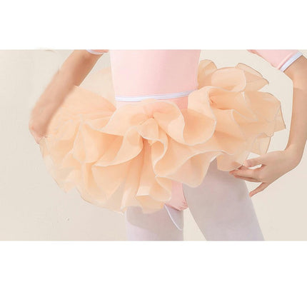 Children's Dance Costume Ballet Mid-Sleeve Tights with Removable Elastic Waist Skirt