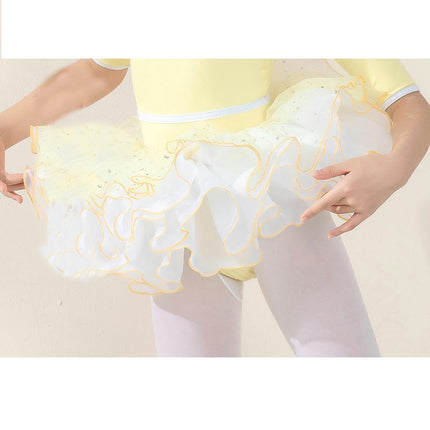 Children's Dance Costume Ballet Mid-Sleeve Tights with Removable Elastic Waist Skirt