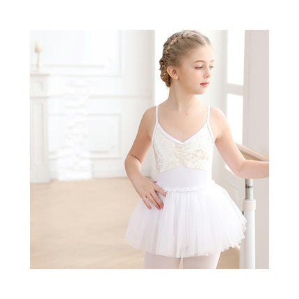 Girls Suspender Bodysuit Children's Ballet Dance Costume with Removable Tutu