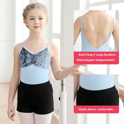 Girls Suspender Bodysuit Children's Ballet Dance Costume with Removable Tutu