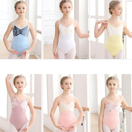 Girls Suspender Bodysuit Children's Ballet Dance Costume with Removable Tutu