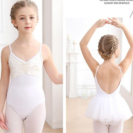 Girls Suspender Bodysuit Children's Ballet Dance Costume with Removable Tutu