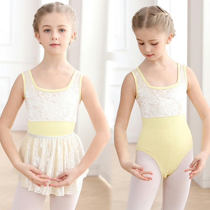 Ballet Leotards for Girls with Dance Skirt and Dance Tight Sleeveless Dance Dress Set