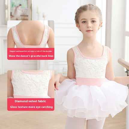 Ballet Leotards for Girls with Dance Skirt and Dance Tight Sleeveless Dance Dress Set