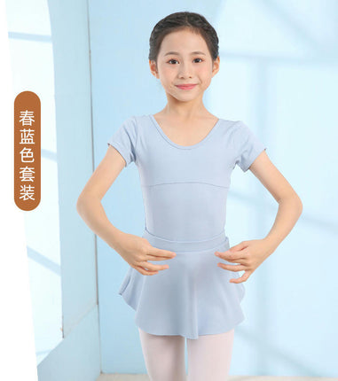 Girls Ballet Tights with Removable Skirt Tutu Short Sleeve Dancer Costume 1