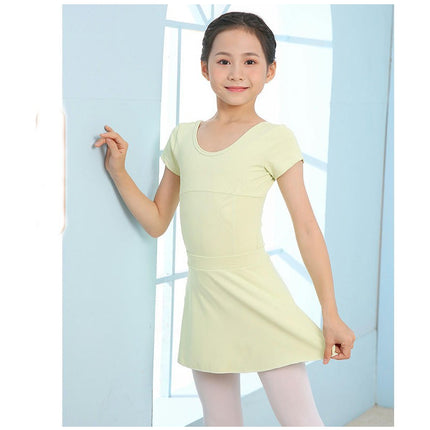 Girls Ballet Tights with Removable Skirt Tutu Short Sleeve Dancer Costume