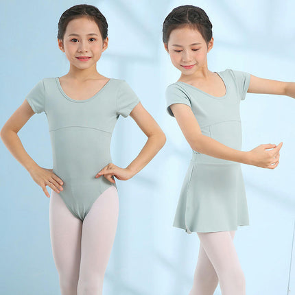 Girls Ballet Tights with Removable Skirt Tutu Short Sleeve Dancer Costume