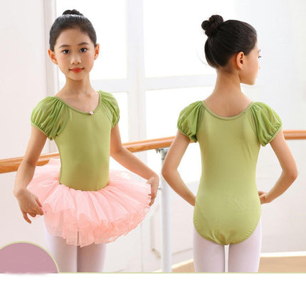 Girls Ballet Leotard Toddler Short Sleeve Dance Leotard with Puff Sleeves