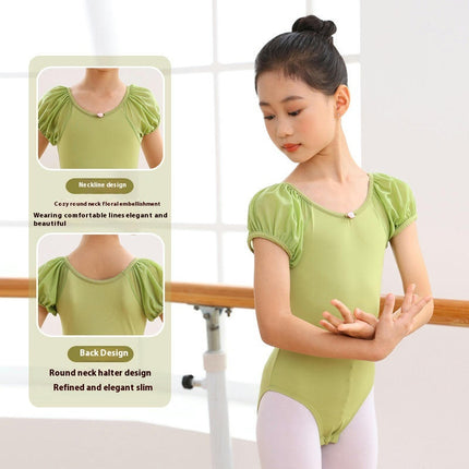 Girls Ballet Leotard Toddler Short Sleeve Dance Leotard with Puff Sleeves