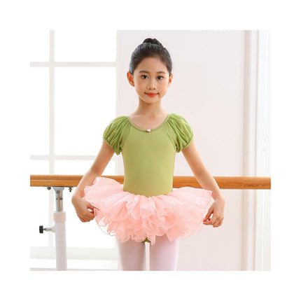 Girls Ballet Leotard Toddler Short Sleeve Dance Leotard with Puff Sleeves