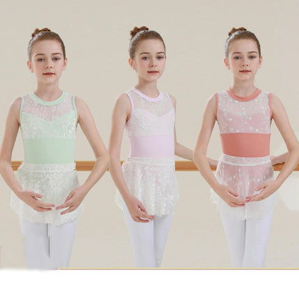 Girls Mesh Spell Embroidery Sleeveless Toddler Dancewear Barre Latin Gymnastics Wear