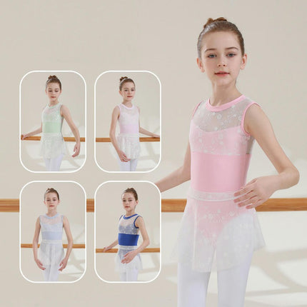 Girls Mesh Spell Embroidery Sleeveless Toddler Dancewear Barre Latin Gymnastics Wear