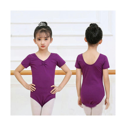 Girls Basic Short Sleeve Dance Bodysuit for Ballet Gymnastics Wear