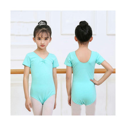 Girls Basic Short Sleeve Dance Bodysuit for Ballet Gymnastics Wear