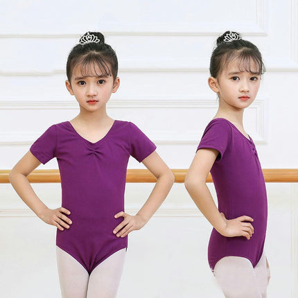 Girls Basic Short Sleeve Dance Bodysuit for Ballet Gymnastics Wear