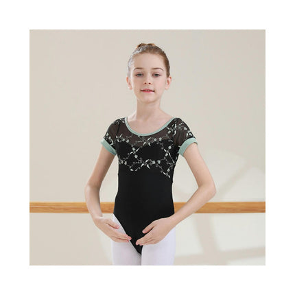 Girls Ballet Leotard Short Sleeve Dance Clothes Ballet Lace Tulle Skirt Ballet Dancer Costume