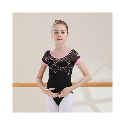 Girls Ballet Leotard Short Sleeve Dance Clothes Ballet Lace Tulle Skirt Ballet Dancer Costume